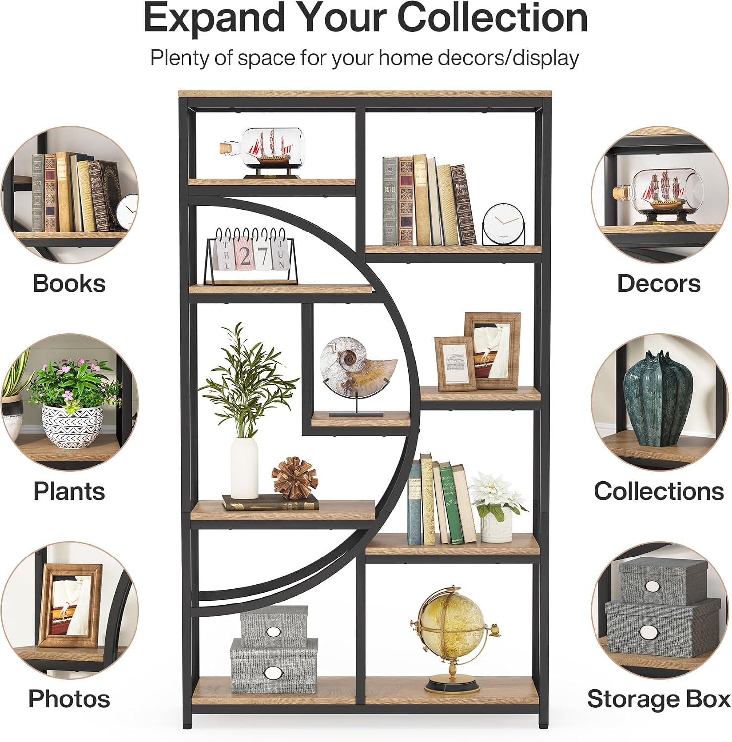 Tribesigns Industrial Bookshelf Bookcase with 9 Open Shelf (Light Oak) | 5-Tier Freestanding Tall Bookshelves, Etagere Display Shelf Storage Organizer, Perfect for Living Room, Bedroom