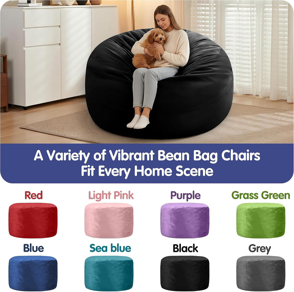 4FT Adult Bean Bag Chair, 4'Comfy Bean Bags, Large BeanBag Chairs | Bean Bag Chairs for Adults with Memory Foam Filled, Washable Cover,Lazy Sofa for Gamming Room,Living Room & Bedroom,Black