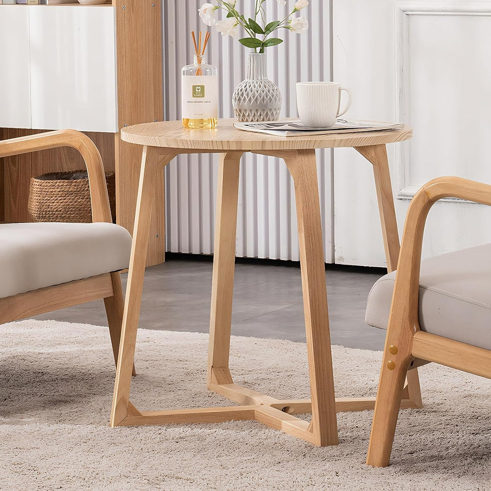 24" Round Side Table - Mid-Century Modern End Table with V-Shaped Legs, ...