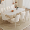 Ebullient 67" White Dining Table Set for 8, 9 Piece Kitchen Table & Chairs | Marble-Look Top, Ripple Pedestal Base, 8 Cream White Chairs; Easy 4-Screw Setup; Easy-Clean Surface for Family Dining at Home
