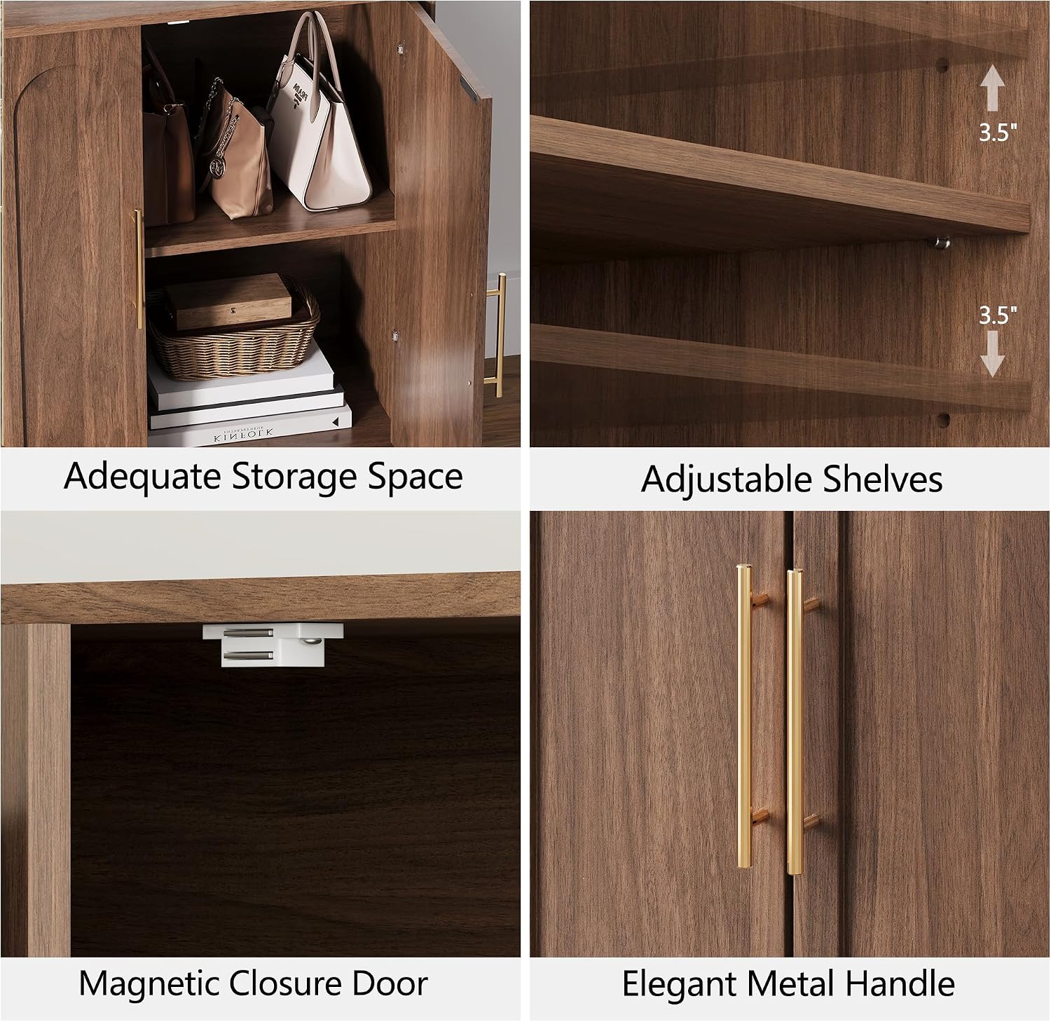 FORTUNETEC 31.5" Sideboard Buffet Cabinet with Storage, Walnut, 3pcs | Wood Modular Media Console, Mid Century Modern Credenza with Arched Doors for Living Room Kitchen Dining Room Entryway