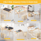 DOREROOM Sensory Toddler Table & Chair Set, Double-Side Graffiti, Natural | 2 Storage Bins & Roller holder, Sand & Water Tables with Building Block Base, For Playroom, Daycare, Classroom, Home, Ages 3+
