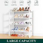 Smiry Shoe Rack, 4 Tier Thick Bamboo Shoe Organizer, Stackable Free Standing Wooden Shoe Storage Shelf for Closet, Entryway, Front Door Entrance, White