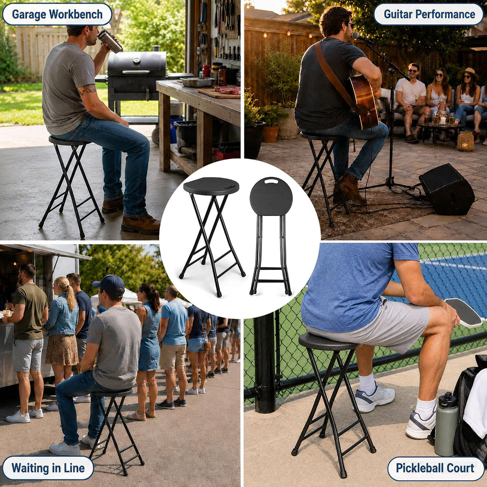 Folding Stool, Black 24 Inch Foldable Bar Stool with Handle | Folding Extra S...