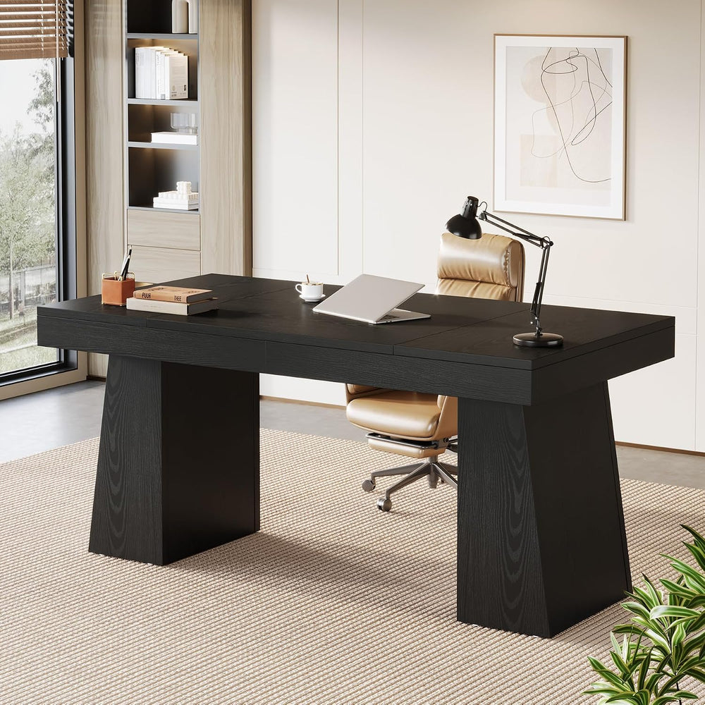 Tribesigns 55-Inch Executive Desk, Thick Wood Office Computer Desk with Doubl...