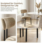 LukeAlon Chenille Dining Chairs Set of 2, Modern Curved Back Armless Kitchen Chairs with Black Metal Legs Upholstered Dining Room Chairs Reception Chairs for Living Room Office Restaurant, Khaki