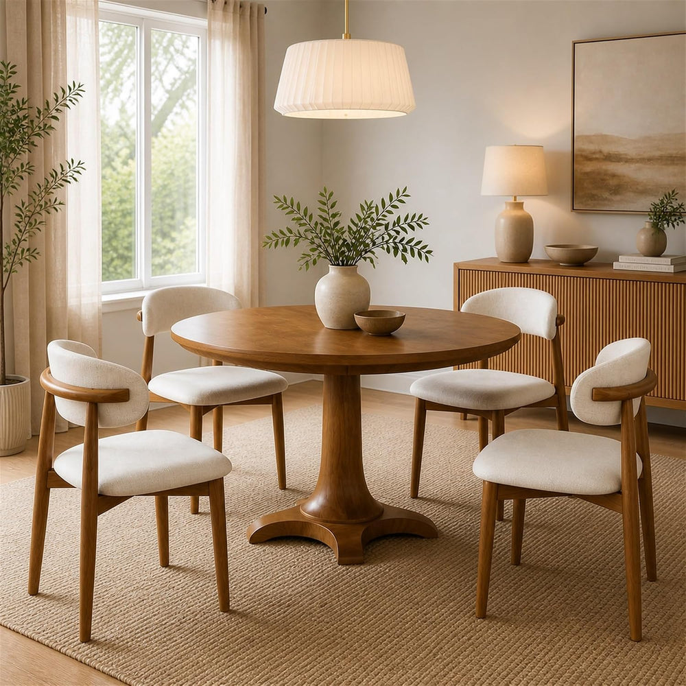 Upholstered Dining Chairs Set of 4, Wooden Kitchen Chairs, Beige