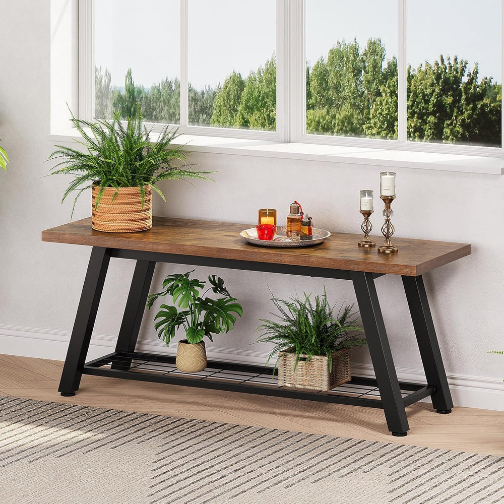 Oastreeful Storage Bench Industrial Rustic Wooden and Metal Entryway Shoe Boo...