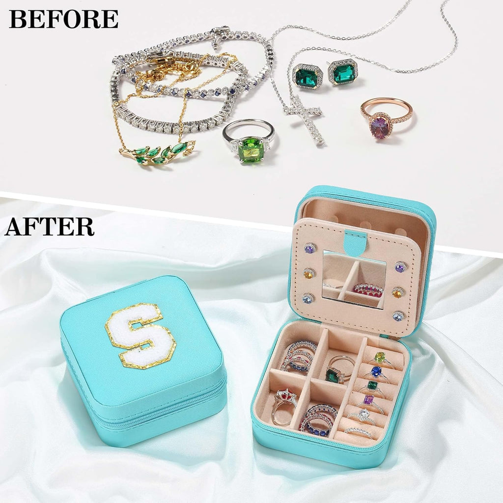 Parima Women's Jewelry Organizer | Necklace, Earring, Ring Holder | Aqua Blue Travel Gift - Letter V