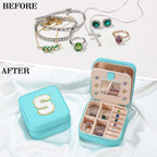 Parima Women's Jewelry Organizer | Necklace, Earring, Ring Holder | Aqua Blue Travel Gift - Letter V