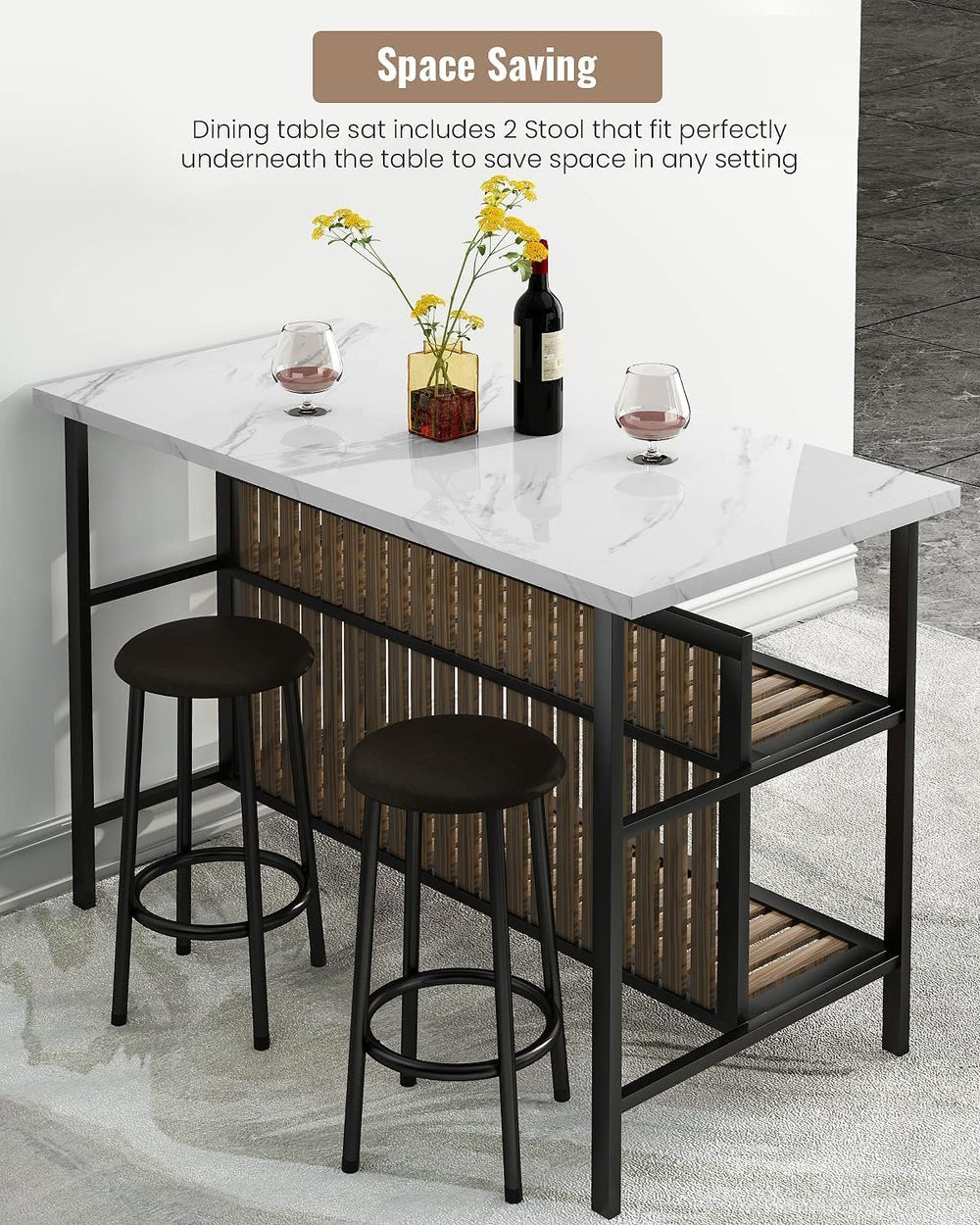 AWQM Kitchen Island with Seating & Storage Shelf, Modern Bar Table and Ch...