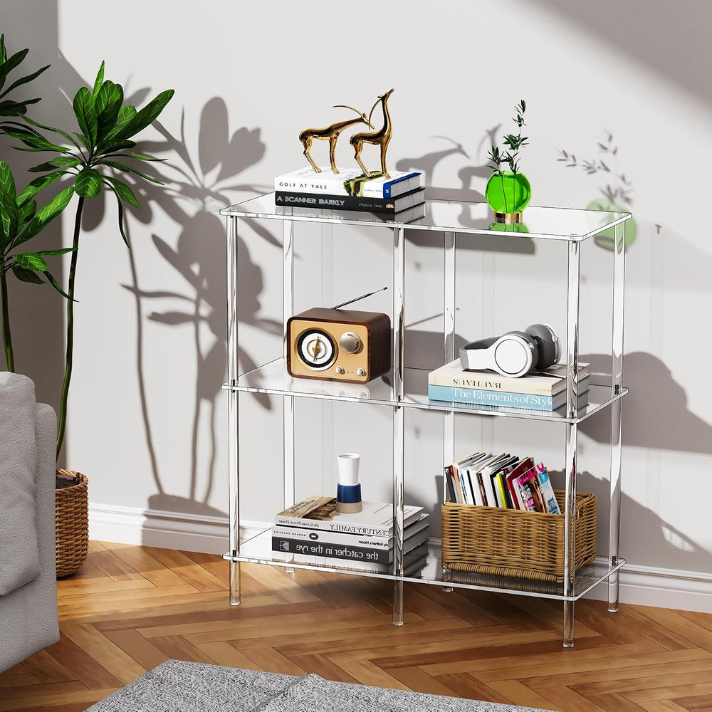 Acrylic Side Table Clear 3-Tier End Table for Living Room, Office, Hallway, B...