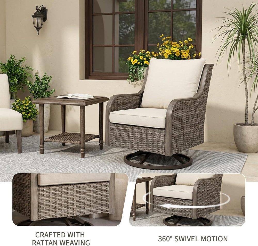 Swivel PE Wicker Chair, Outdoor Patio Chair with 360° Rotation & Water-Re...