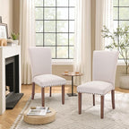 Parsons Dining Chairs Set of 2, Upholstered Nailhead Dining Room Kitchen Side Chair with Thick Cushions and Wood Legs, Beige