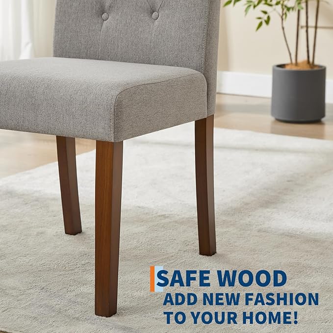 Upholstered Dining Chairs Set of 6, Modern Fabric Kitchen Side Chairs with Sturdy Wood Legs, Parsons Design, Comfortable Soft Linen for Dining Room, Restaurant, Cafe, Gray
