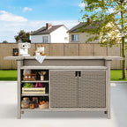 Domi Outdoor Home Bar Unit, All-Weather Wicker & Aluminum Frame Farmhouse Bar Furniture with Storage, Waterproof Rattan Buffet Table with Shelves and Cabinet, Easy-to-Clean for Patio Kitchen