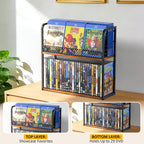 Alyoen 2-Tier DVD Storage Rack, DVD Shelf, DVD Holder Organizer with Display Top Shelf & Non-slip Pads, Stores Up to 56 DVDs, Retro DVD Stand Tower for Music Enthusiasts, Collection