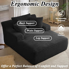 67 Inch Boneless Couch, Oversized Chaise Lounge Sofa, Corduroy Chaise Lounge Chair Indoor with Comfy Pillows for Living Room Bedroom, Foam Filling, No Assembly (Black)