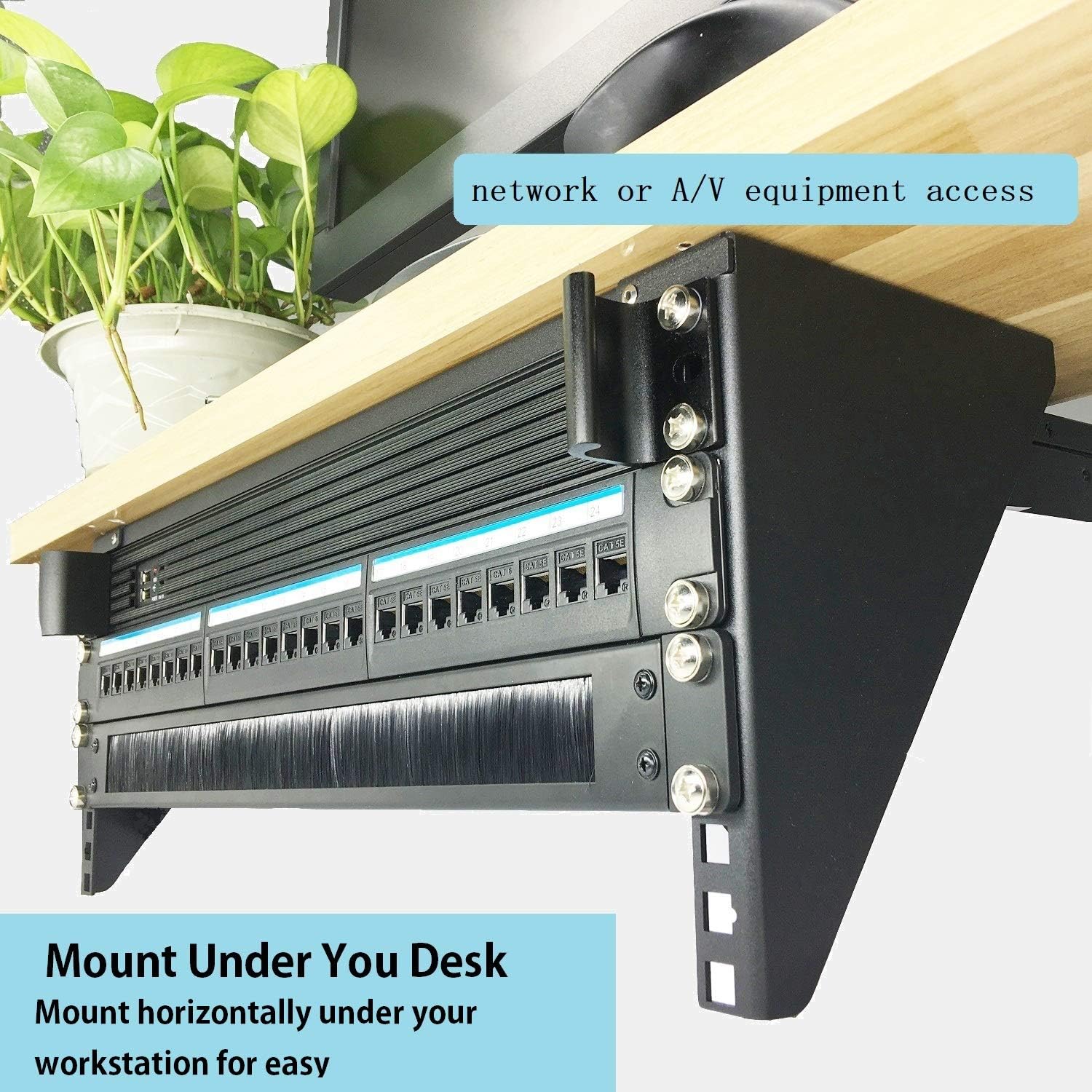 Jingchengmei 1U Disassembled Rack Mount Cable Management Panel with Brush for Cable Entry for 19-Inch Rack or Cabinet Black (BF01UAB2) (Pack of 2)