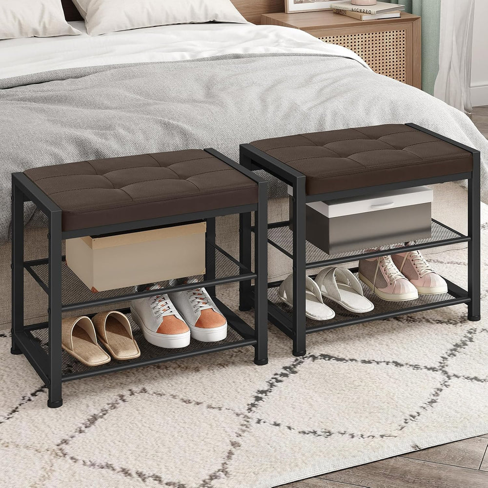 HOOBRO Small Shoe Bench, 3-Tier Shoe Rack, Shoe Storage Bench with PU Seat Cu...