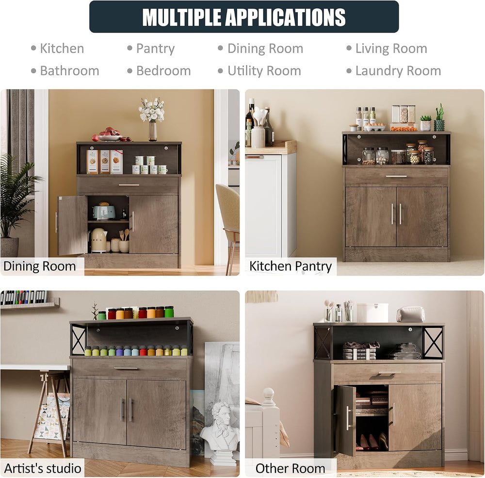 SUNLEI Kitchen Buffet Sideboard Cabinet, Storage Cabinets with 2 Doors and 1 ...