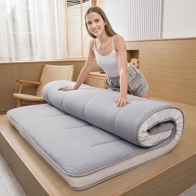 MAXYOYO King Futon Mattress Foam Mattress Topper, Japanese Floor Mattress Foldable Mattress Futon Bed Mattress Pad Guest Bed Mattress, Extra Thick Folding Floor Couch for Adults, Grey King Floor Bed