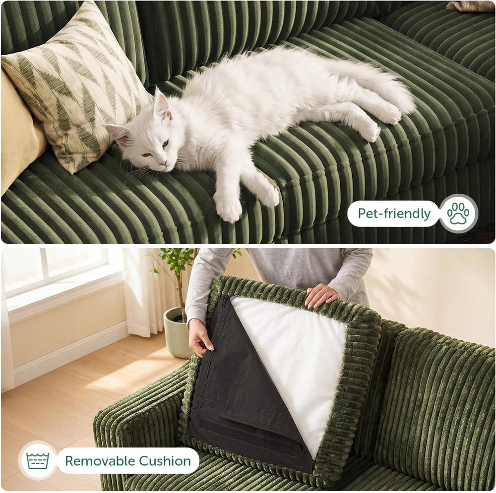 HONBAY Corduroy Convertible Sectional Sofa L Shaped Corner Couch,Green | Comp...