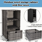 Outdoor Towel Rack for Pool Outdoor Pool Towel Storage Cabinet with Shelf & Drawer Pool Towel Holder with Rolling Wheels Hot Tub Towel Rack w/Waterproof Cover Poolside Towel Valet Caddy for Spa Grey