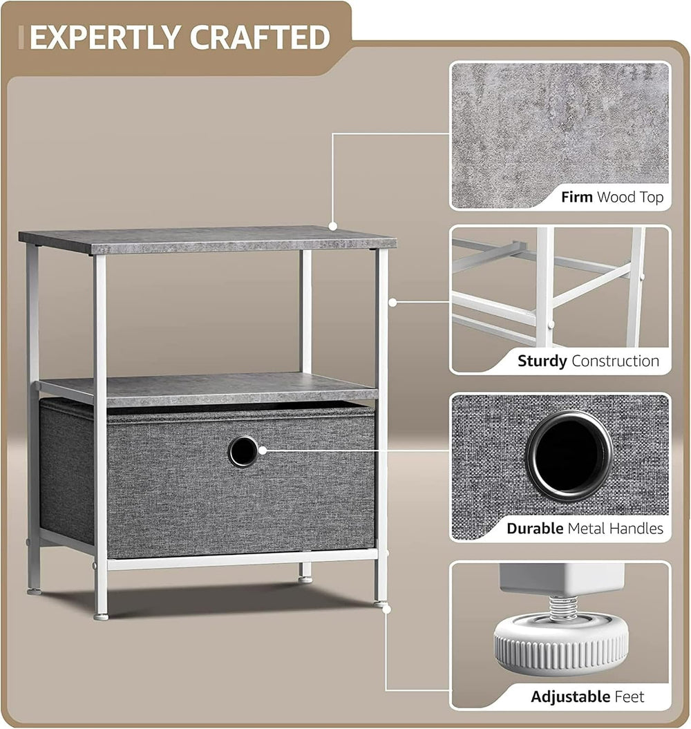 End Table Nightstand Side Table with Drawer and Shelf Rustic Grey Wood Top Sm...