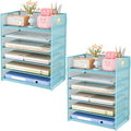 Subekyu 6-Tier Desk Paper Organizer, Desktop File Letter Tray with Handle, Document Sorter and Accessories Holder for Office, Home and School Workspace Organizers, Blue-2 Pack