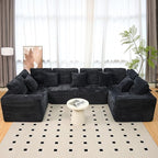 KEIKI 135" U Shape Sectional Sofa,6-Seater Modular Couch with Striped Corduroy Fabric for Living Room,Reversible Design