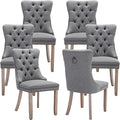 Modern Dining Chairs Set of 6, Tufted Upholstered Dining Chairs with Solid Wood Legs, Grey Linen Fabric Kitchen Chair, Sillas de Comedor, Comfy Kitchen Chair (Gray, Linen, 6Pcs)