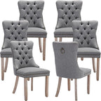 Modern Dining Chairs Set of 6, Tufted Upholstered Dining Chairs with Solid Wood Legs, Grey Linen Fabric Kitchen Chair, Sillas de Comedor, Comfy Kitchen Chair (Gray, Linen, 6Pcs)