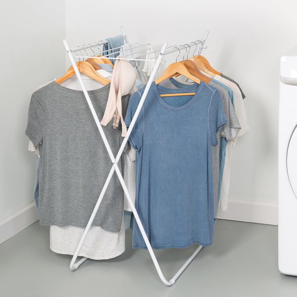 Honey-Can-Do Easy-Fold Collapsible Clothes Drying Rack, Sturdy Metal Laundry Rack Holds 40 lbs, Space-Saving Foldable Towel Rack for Indoor Outdoor Use, Non-Skid Feet, White