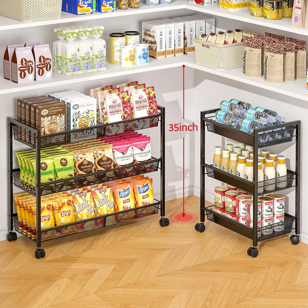 3IngSeagulls 3-Tier Expandable Rolling Pantry Floor Organizer, Stackable Pant...