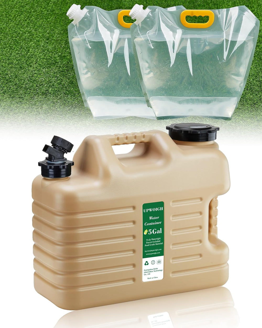UPWOIGH 5 Gallon Water Jug & 2.6 Gal Collapsible Water Bag Set