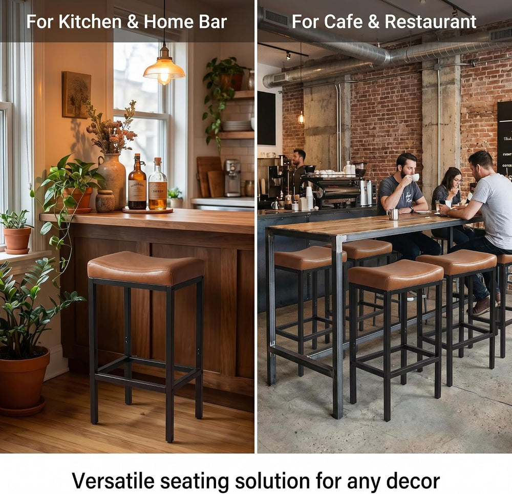 Bar Stools Set of 2, 30Inch Faux Leather Backless Counter Height Stools