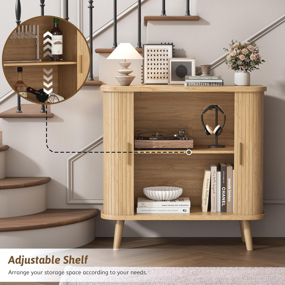BORNOON Buffet Cabinet with Storage, Curved-Edge Fluted Storage Cabinet Sideb...