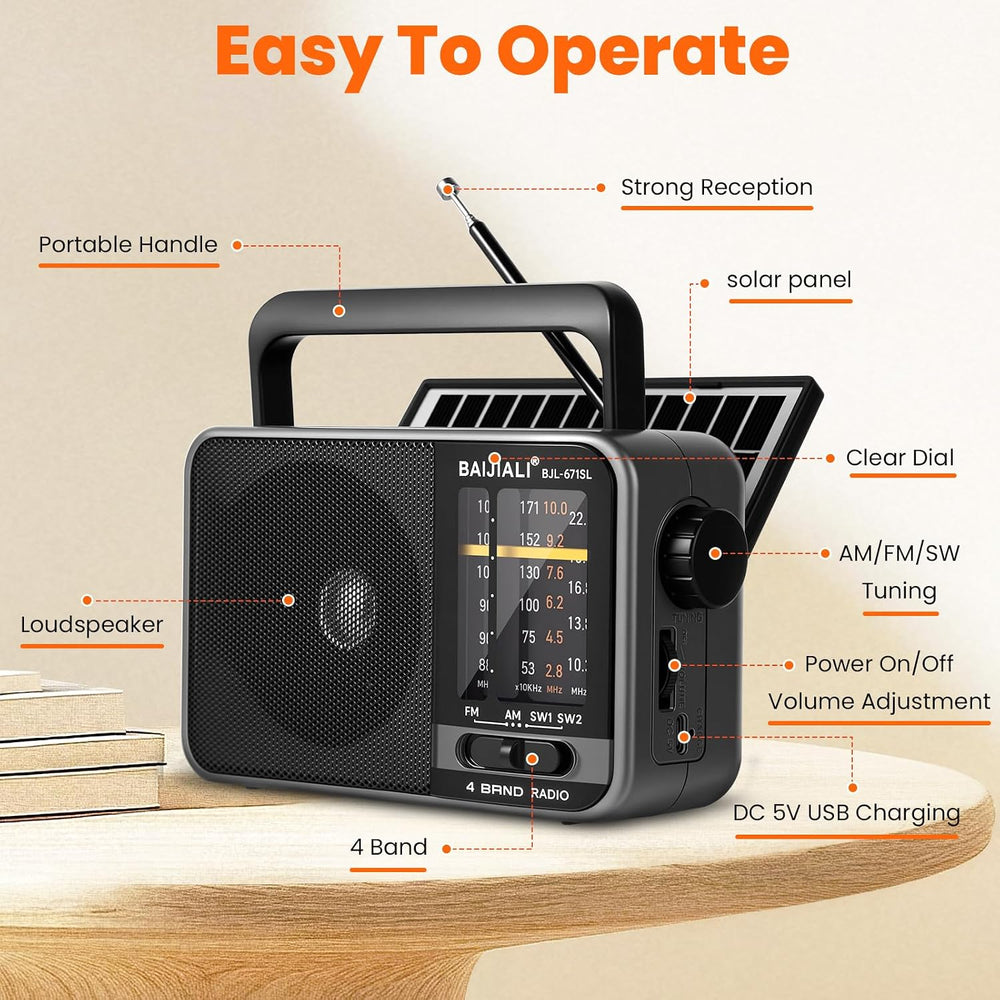 Solar-Powered Portable Radio, AM/FM/SW Radio with Loud Speaker Built-in