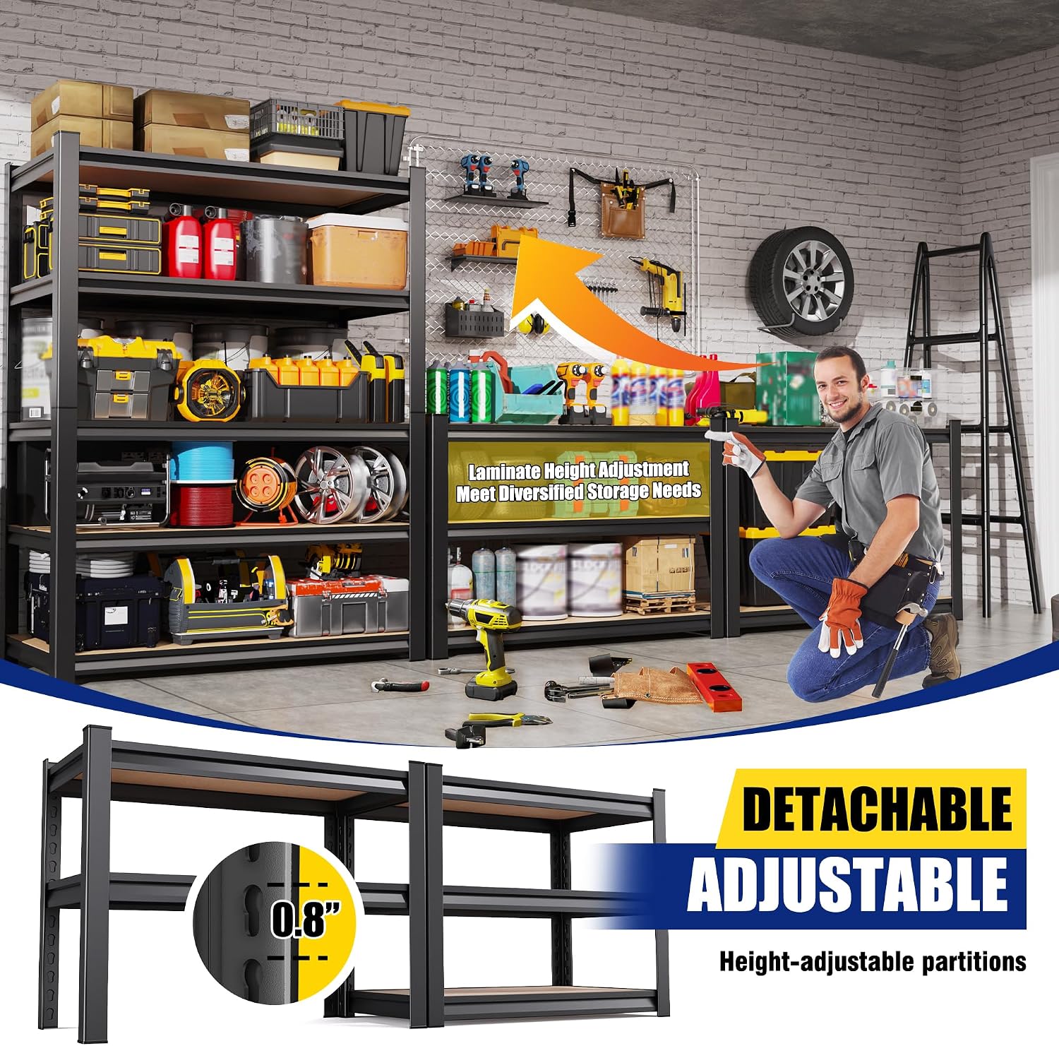 71"H x 28"W x 12"D Garage Shelving Unit, 5-Tier Heavy Duty Metal Storage Shelves 1900 LBS Capacity, Adjustable Utility Steel Racks and Shelving for Garage, Pantry, Basement, Warehouse, Black