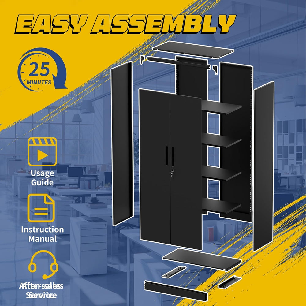 Metal Storage Cabinet with Adjustable Shelves, 72" Steel Garage Storage ...