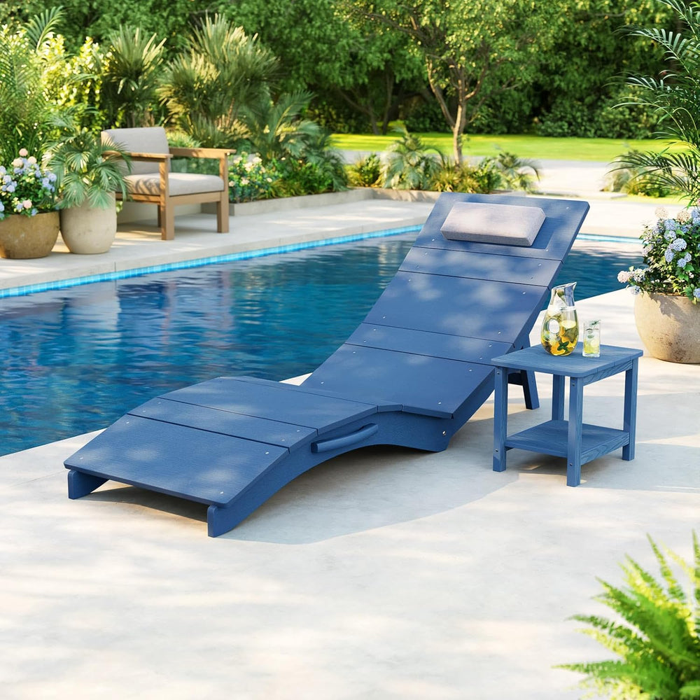 Stoog Folding Pool Lounge Chair, HIPS Outdoor Anti-Floating Recliner with Hea...