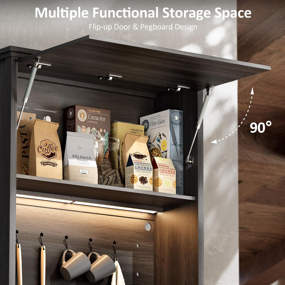 72" Tall Kitchen Pantry with Hydraulic Flip Up Door, Storage Cabinet wit...