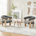 VKNOW Barrel Accent Chairs Set of 2 with Armrests and Rubberwood Legs | Mid Century Modern Upholstered Living Room Chairs with Open Back, Chenille Fabric, for Living Room, Bedroom, Dark Gray