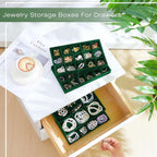Junkin 12 Pcs Jewelry Tray Velvet Stackable Jewelry Organizer Trays Divided Earring Accessories Storage Containers Box (Rose Red)