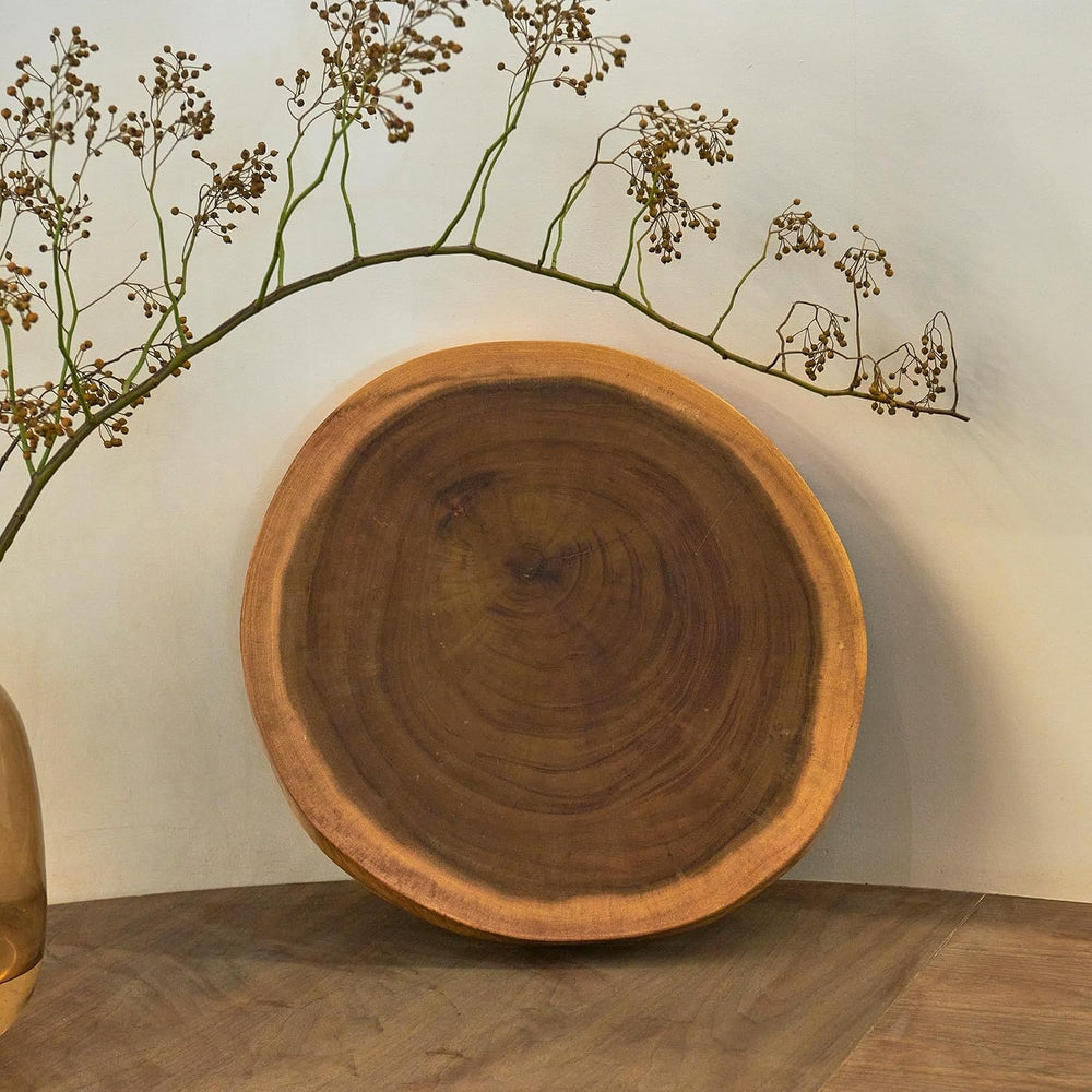 Natural Solid Wood Slab Side Table Top 15.7"x15.7"x1.96" Round...