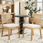 Rattan Dining Chairs Set of 4, French Country Cane Back Upholstered Kitchen Chairs, Solid Wood Farmhouse Side Chairs, Beige