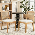 Rattan Dining Chairs Set of 2, French Country Cane Back Upholstered Kitchen Chairs, Solid Wood Farmhouse Side Chairs, Beige