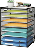 SUBEKYU 9 Tier Paper Organizer for Desk - Black Metal Mesh Letter Tray File Paper Sorter Organizer Include 6 Pcs Adjustable Height Slid Tray with Handles for Office School Home Organization Storage