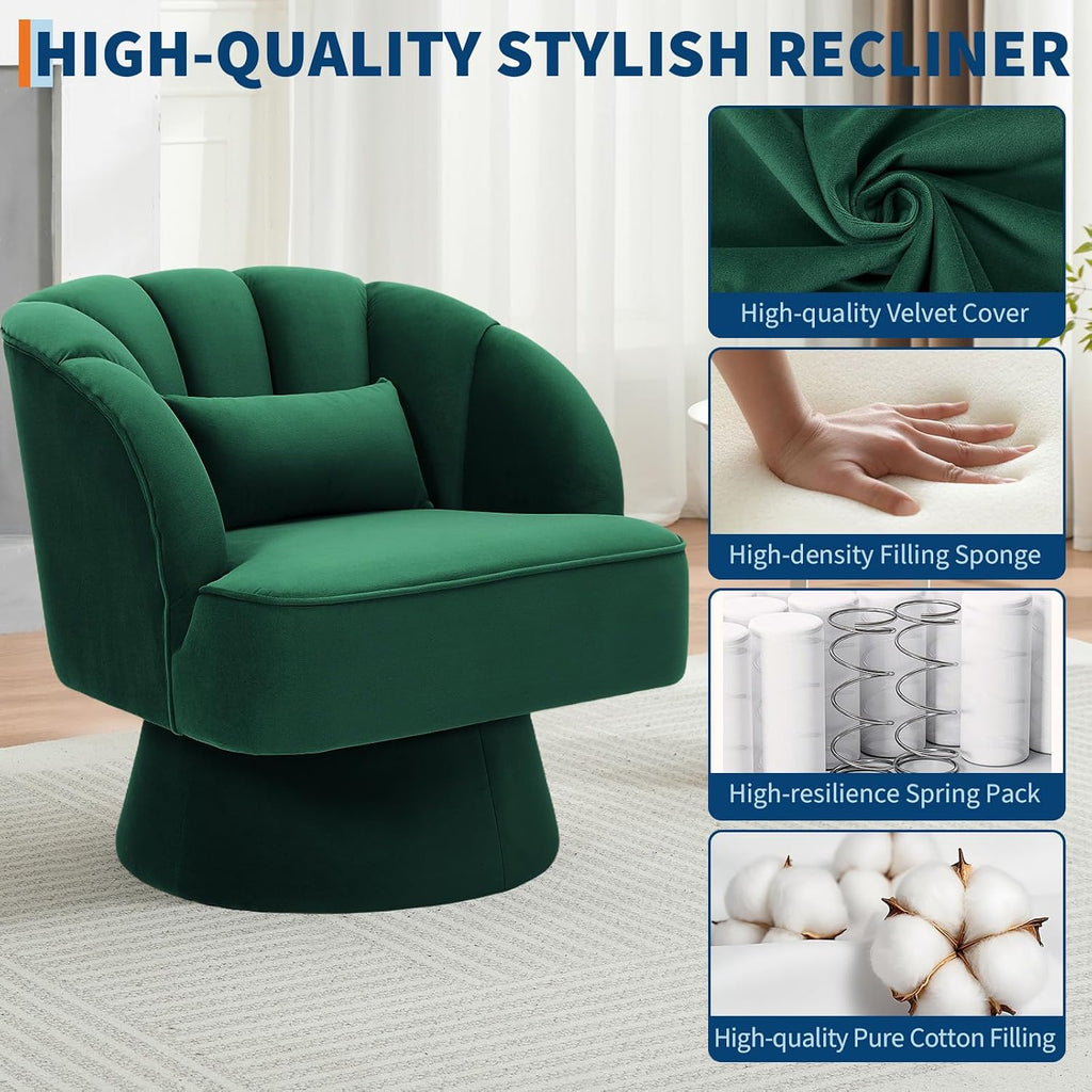 GarveeHome Modern 360° Swivel Velvet Barrel Accent Armchair – Striped Backrest & Plush Padding, Comfy Round Lounge Chair for Living Room, Bedroom, Reading Nook